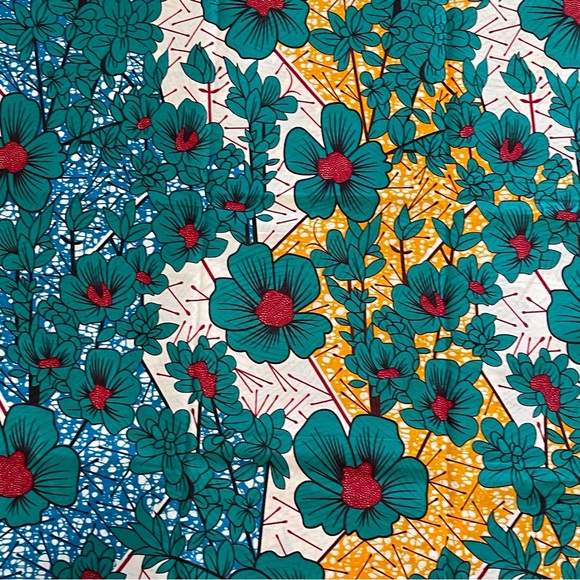 Floral Patterned Fabric in Teal and Yellow - Picture 2 of 2